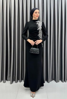 Taş Detay Abiye Elbise 