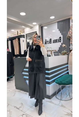 Tasarım Angora Yelek - Siyah